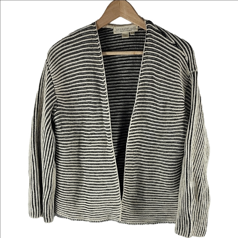 Salt Water Luxe Knit Cardigan Black White Stripes M